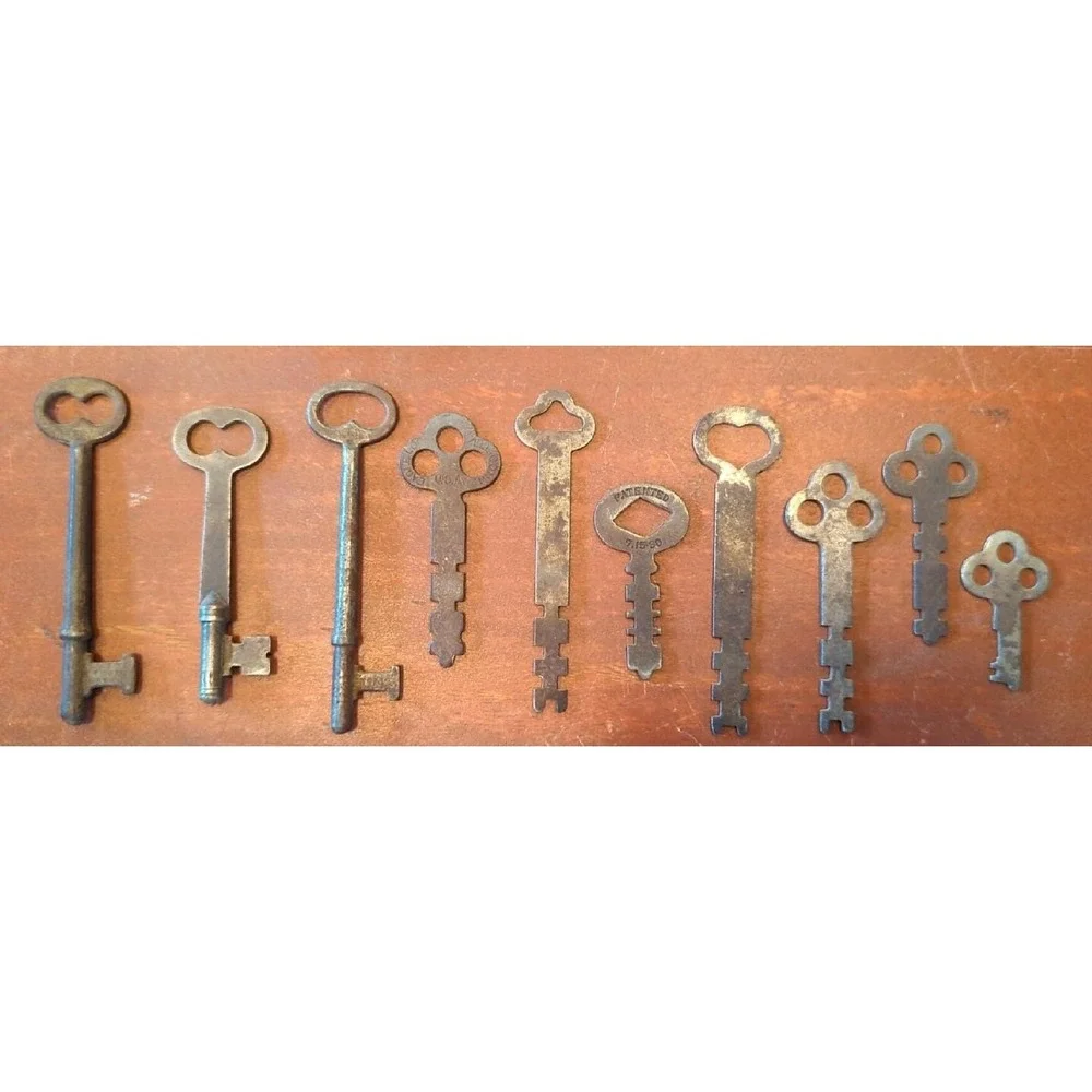 Lot of 10 Antique Padlock Lock Keys 1800s-1920s — Some Unusual Keys